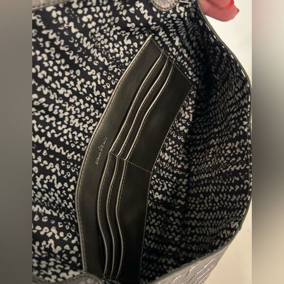 Stella & Dot Silver Embossed Snakeskin Clutch Metallic Envelope Evening Bag - Picture 7 of 9